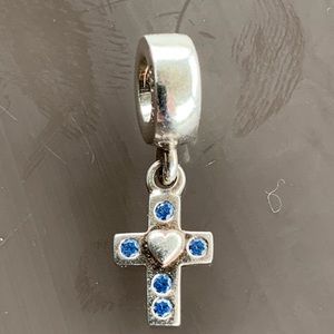Pandora retired 925 sterling silver ALE cross with blue stones